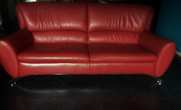 Rode 3zit(2m)zacht leder zetel (geen biedingen), Huis en Inrichting, Zetels | Zetels, Zo goed als nieuw, Driepersoons, 150 tot 200 cm