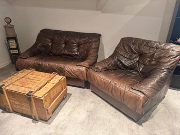 Vintage leren zetels (set van 2) beschikbaar voor biedingen