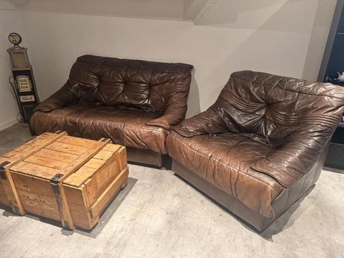 Vintage leren zetels (set van 2), Huis en Inrichting, Zetels | Zetels, Gebruikt, Rechte bank, Driepersoons, Minder dan 150 cm