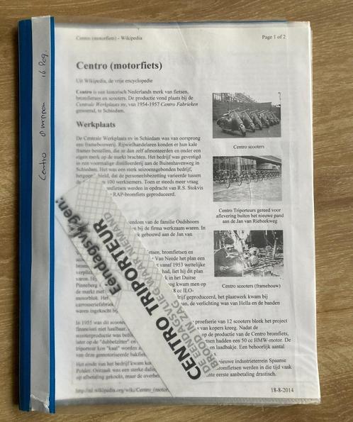Unieke Map met documentatie Centro brommers / bromfiets, Fietsen en Brommers, Handleidingen en Instructieboekjes, Zo goed als nieuw