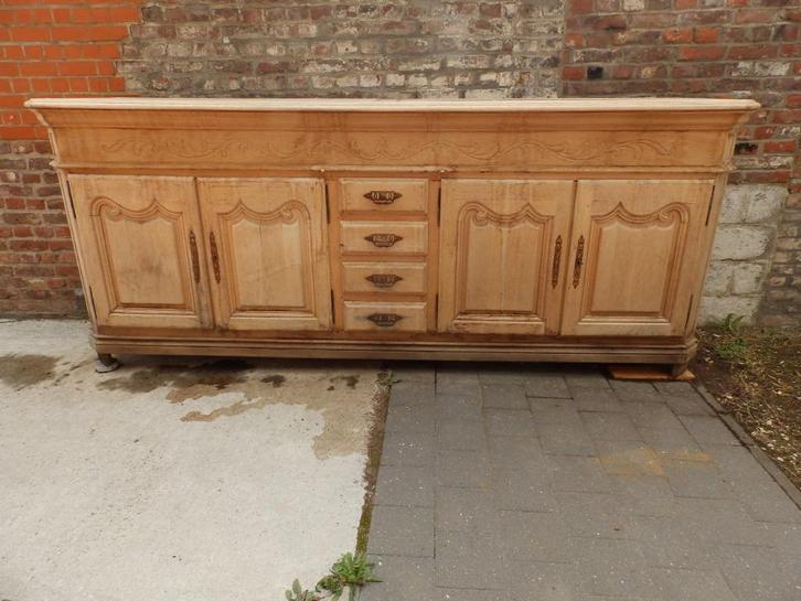 Lange commode in eikenhout, kwaliteitsmeubelmaker Shabby, Huis en Inrichting, Kasten | Dressoirs, Gebruikt, 200 cm of meer, 50 tot 75 cm