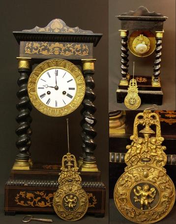rare pendule Nap III horloge portique colonnes torsadées 53c