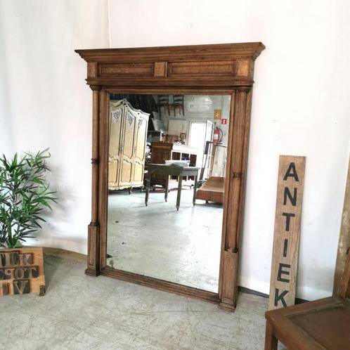 Grote antieke geloogde eiken Franse spiegel H 150 B 115, Huis en Inrichting, Woonaccessoires | Spiegels, Gebruikt, 100 tot 125 cm