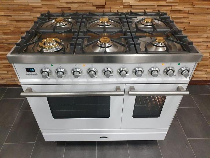 🔥Luxe Boretti Fornuis 90cm hoogglans wit rvs 2 ovens 6 pits, Elektronische apparatuur, Fornuizen, Zo goed als nieuw, Vrijstaand