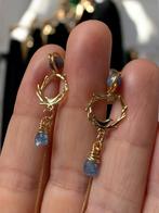 Saffier oorbellen setje , zilver 925 verguld met 14k goud, Hangers, Blauw, Nieuw, Ophalen of Verzenden
