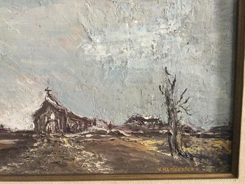 Landschap in de verte dorp met kerk signatuur, heel mooi,, Antiek en Kunst, Kunst | Schilderijen | Klassiek, Ophalen