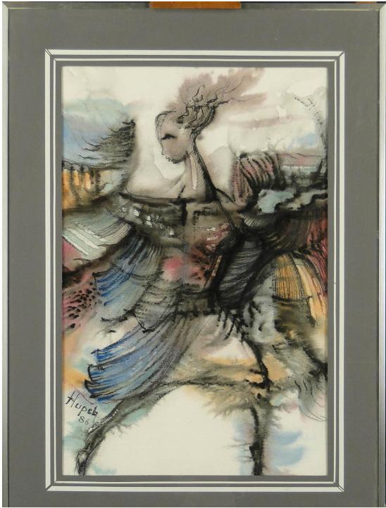 aquarelle Allégorie pour la vie signe andre hupet, Antiek en Kunst, Kunst | Schilderijen | Klassiek, Ophalen of Verzenden