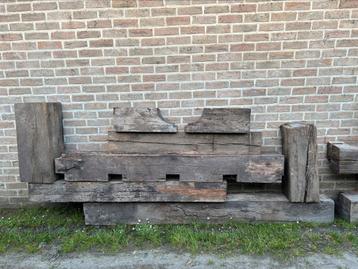 Eiken houten balken, Doe-het-zelf en Bouw, Hout en Planken, Ophalen, Gebruikt, Eiken, 50 mm of meer