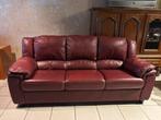 Bordeaux kleurige lederen zetel., Huis en Inrichting, Zetels | Zetels, Ophalen, Gebruikt, Klassiek, Driepersoons