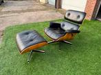 Lounge chair fauteuil met hocker design zwart leer, Enlèvement ou Envoi, Noir, Cuir
