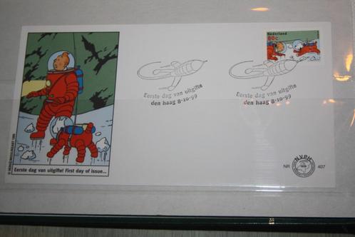 FDC Nederland , Kuifje / Hergé omslag , zegel , stempel 1999, Collections, Personnages de BD, Neuf, Autres types, Tintin, Enlèvement ou Envoi
