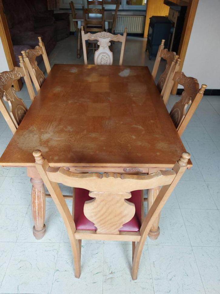 eetkamer: tafel met 6 stoelen, vitrinekast en commode, Huis en Inrichting, Complete eetkamers, Gebruikt, 4 tot 6 stoelen, Ophalen