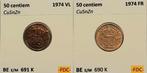 50 centimes Vl et Fr FDC1974 (166), Timbres & Monnaies, Enlèvement ou Envoi, Monnaie en vrac, Métal
