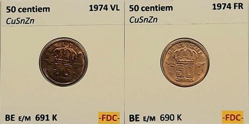 50 centimes Vl et Fr FDC1974 (166), Timbres & Monnaies, Monnaies | Belgique, Monnaie en vrac, Métal, Enlèvement ou Envoi
