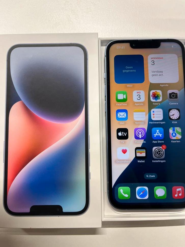Apple iPhone 14, Télécoms, Téléphonie mobile | Apple iPhone, Comme neuf, 128 GB, Sans abonnement, Sans simlock, iPhone 14, Bleu