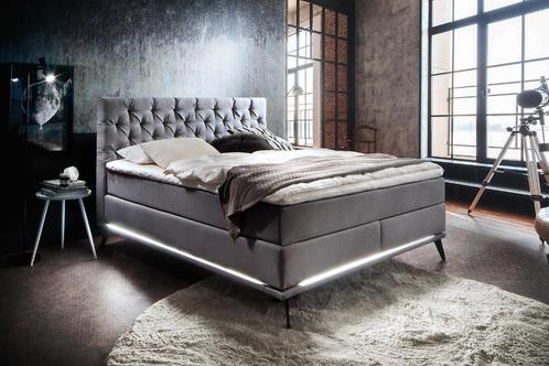Luxe Boxspring MIAMI met LED-verlichting. Antraciet of grijs, Maison & Meubles, Chambre à coucher | Lits boxsprings, Neuf, 180 cm