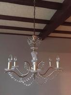 Franse koperen kristal luchter met 6 lichtpunten, Huis en Inrichting, Lampen | Hanglampen, Zo goed als nieuw, Ophalen