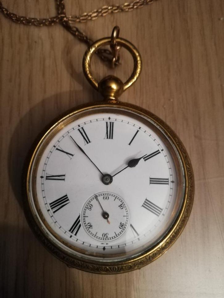 Mooi Montiglier 1889 paris groot bronzen zakhorloge 1920, Handtassen en Accessoires, Horloges | Heren, Zo goed als nieuw, Zakhorloge