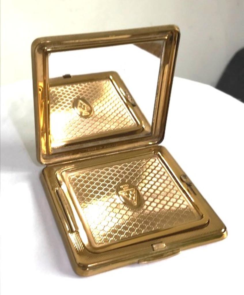 Poederdoos Goud verguld KIGU & spiegel Art Deco 😍⚡🎁🤗👌, Ophalen of Verzenden