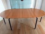 Ovale beukenhouten uittrekbare tafel, zwart gelakt onderstel, Huis en Inrichting, Ophalen, Gebruikt