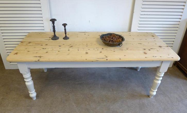 belle table de salle à manger de campagne blanche 215 cm, Maison & Meubles, Tables | Tables à manger, Comme neuf, 50 à 100 cm