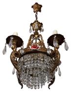 Franse bellenluster met kariatide figuren en porseleinen roz, Antiek en Kunst, Antiek | Verlichting, Ophalen
