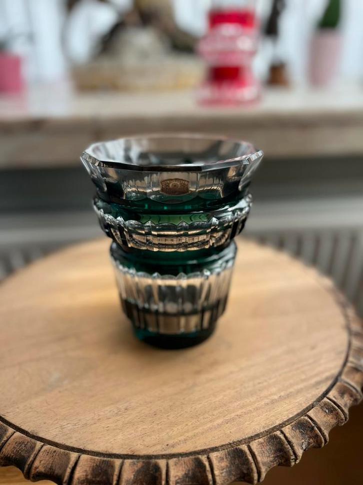 Val Saint Lambert Kristallen Vaas – Groen/Helder, Antiek en Kunst, Antiek | Glaswerk en Kristal, Ophalen