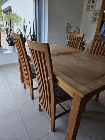Eettafel + 4 stoelen in teak, Huis en Inrichting, Tafels | Eettafels, Ophalen, Gebruikt, Teakhout, 50 tot 100 cm