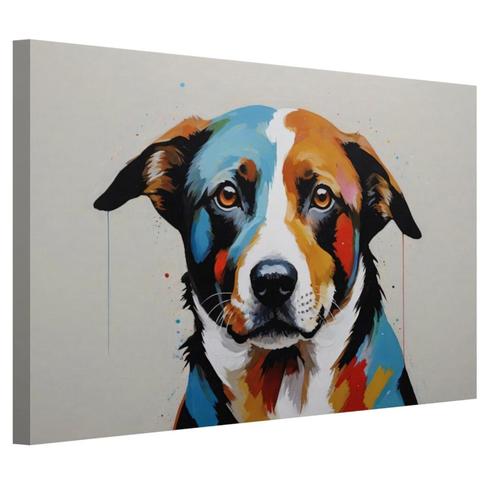 Pop art hond schilderij canvas 60x40cm - 18mm., Huis en Inrichting, Woonaccessoires | Wanddecoraties, Nieuw, Verzenden