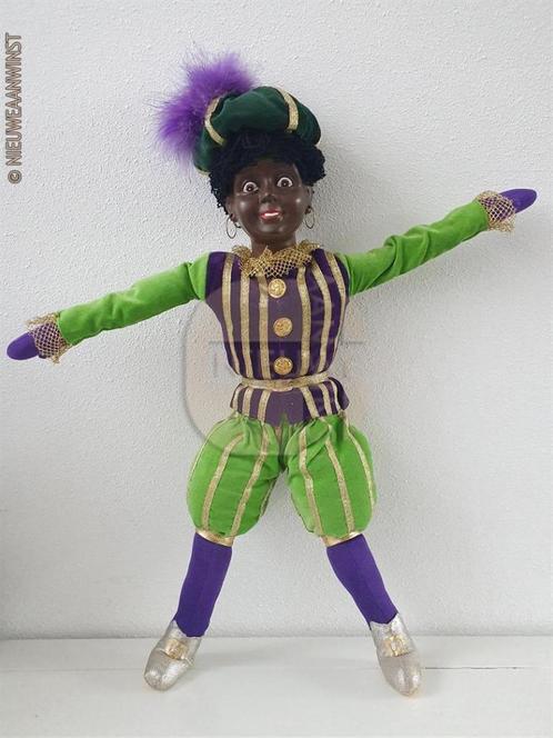 Authentieke V&D etalage zwarte Piet pop - 60cm, groen/paars, Divers, Saint-Nicolas, Comme neuf, Envoi