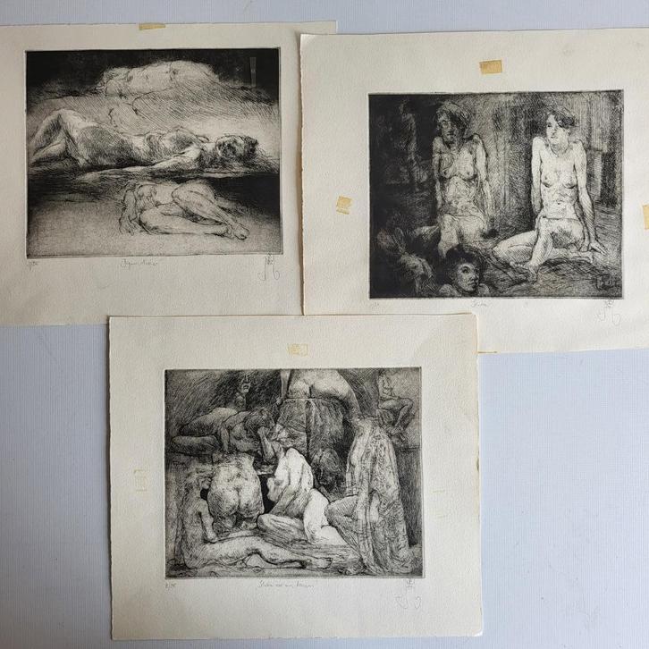 Roeland Kotsch  (1953) – 3 Etsen - Studies  , Antiek en Kunst, Kunst | Etsen en Gravures, Ophalen