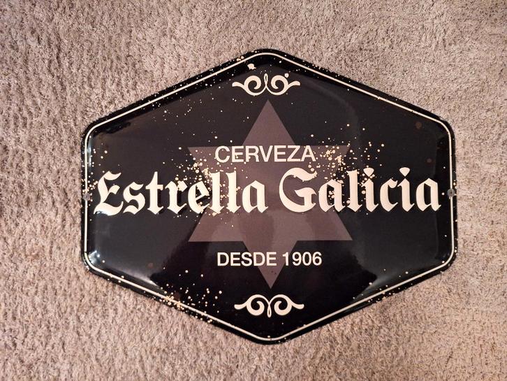 Emaille bord Cerveza Estrella Galicia, Verzamelen, Merken en Reclamevoorwerpen, Gebruikt, Reclamebord, Ophalen of Verzenden