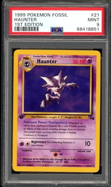 Haunter PSA 9 - 1st Edition - 21/62 - Fossil 1999 beschikbaar voor biedingen