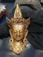 messing/geel koper Boeddha hoofd - muurdecoratie, Ophalen of Verzenden, Gebruikt