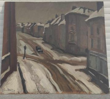 Huile sur panneau ruelle enneigé signe Roger parent beschikbaar voor biedingen