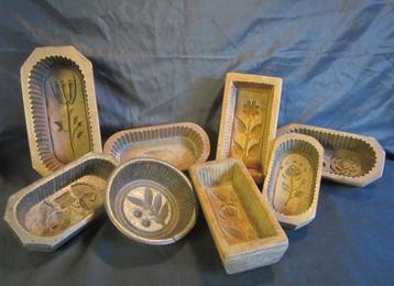 Lot antieke houten botervormen, Frans, 19e eeuw, 7 stuks beschikbaar voor biedingen