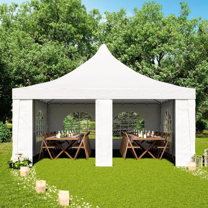 Chique Pagodetent 5x5m. Wit. Wintervast PVC Gelegeerd Staal, Caravans en Kamperen, Mobilhome-accessoires, Nieuw, Ophalen of Verzenden