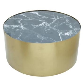 Nieuwe Salontafel goud rond 90 met marmerlook blad H40 cm beschikbaar voor biedingen