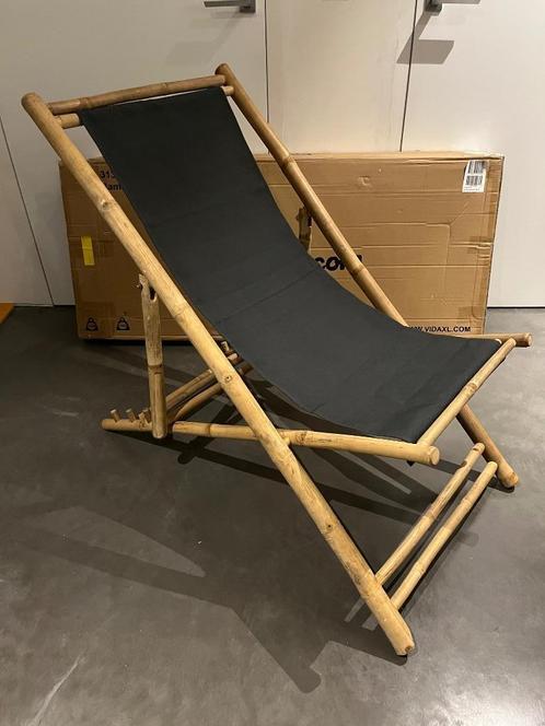 Ligstoel vidaXL bamboe en canvas donkergrijs, Tuin en Terras, Ligbedden, Nieuw, Overige materialen, Inklapbaar, Verstelbaar, Ophalen of Verzenden