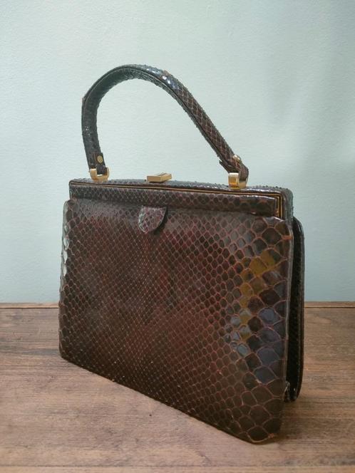 Vintage handtas slangenleer, Handtassen en Accessoires, Tassen | Damestassen, Gebruikt, Handtas, Bruin, Ophalen