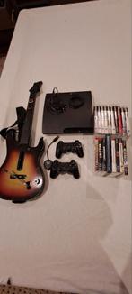 PS3 slim & 2 controllers met guitar hero console en 18 games, Comme neuf, Enlèvement ou Envoi, Slim