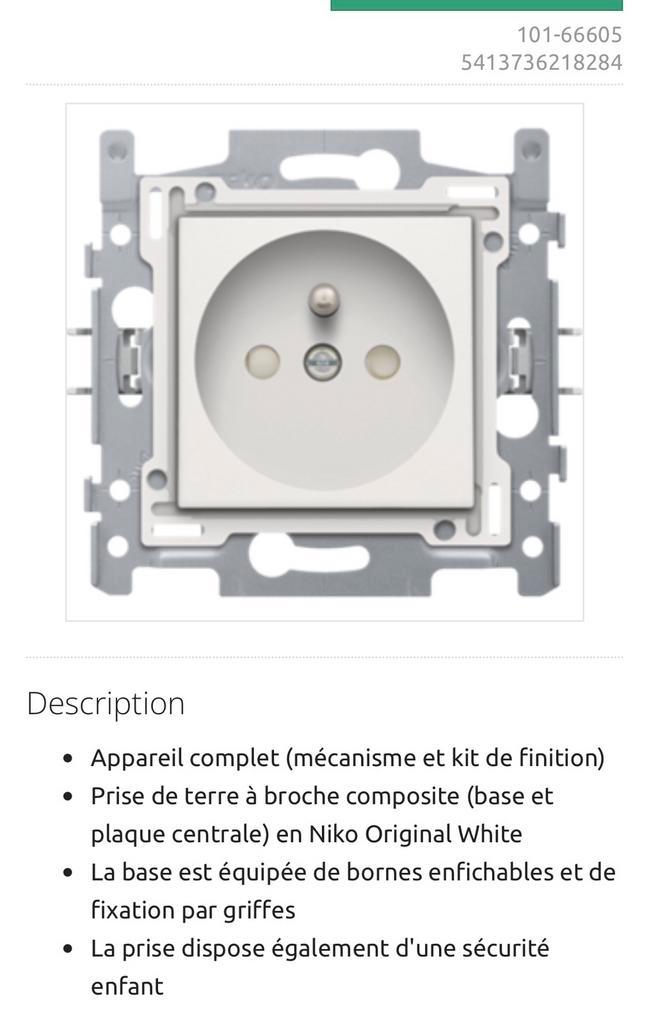 Prise niko blanc ou crème original neuf prix fixe, Musique & Instruments, Câbles & Prises, Comme neuf, Enlèvement