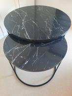 2 ronde gemarmerde bijzettafels 80 en 60 cm, Ophalen, 50 tot 75 cm, Rond, 50 tot 100 cm