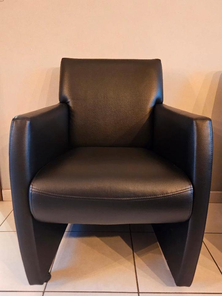 Eetkamer stoelen - set van 6 zeteltjes op wieltjes, Maison & Meubles, Chaises, Utilisé, Cinq, Six Chaises ou plus, Cuir, Noir