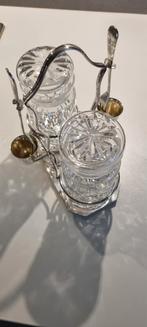 Support en métal argenté avec 2 pots en cristal, Collections, Enlèvement, Cristal, Argenté