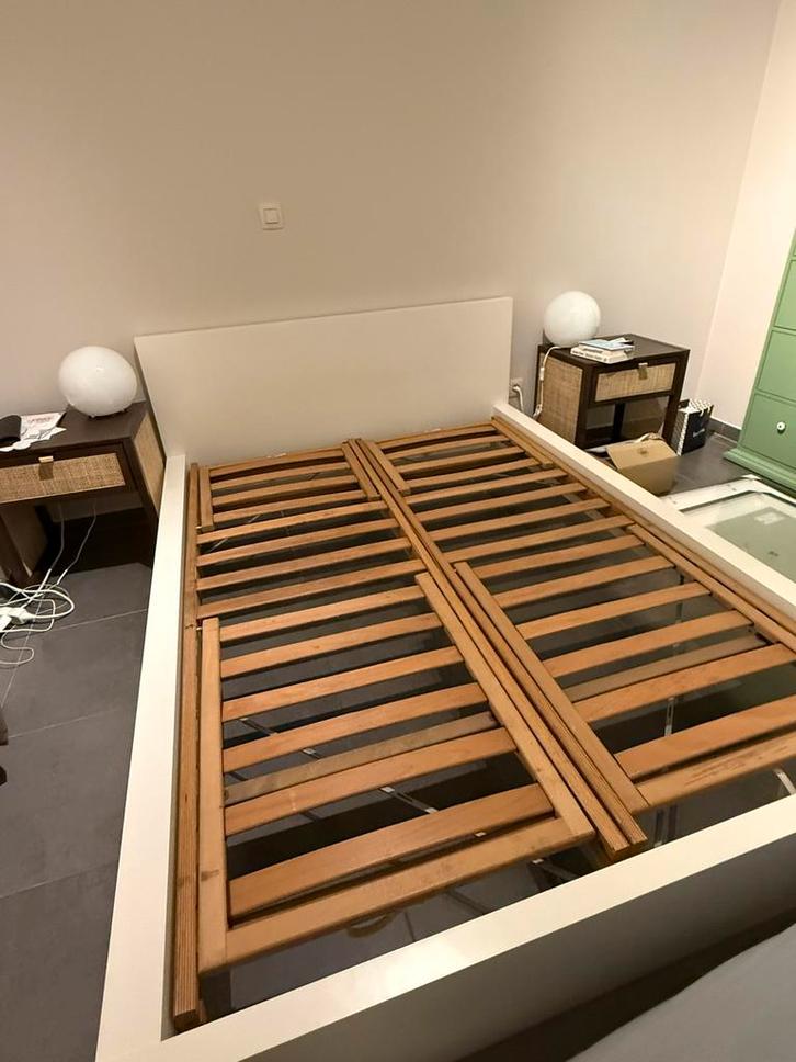 Ikea Cadre de lit + sommiers à lattes, Maison & Meubles, Chambre à coucher | Lits, Comme neuf, Blanc, Enlèvement