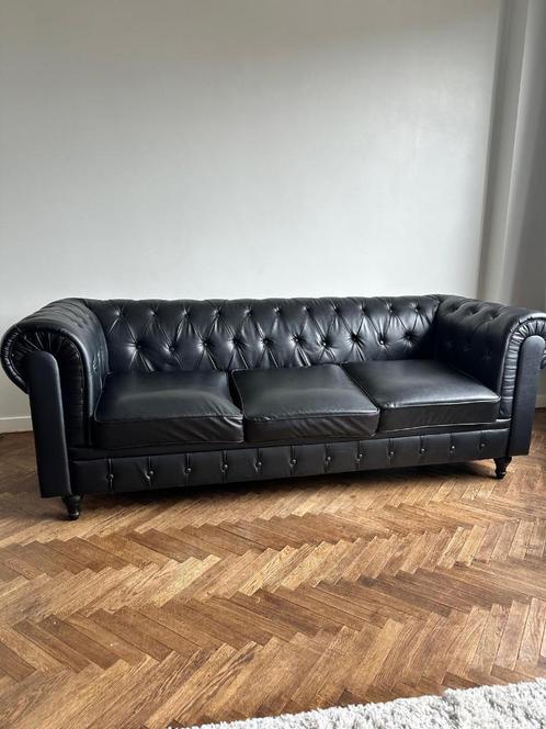 Bankenset kunstleer zwart CHESTERFIELD L, Huis en Inrichting, Zetels | Zetels, Zo goed als nieuw, Rechte bank, Vierpersoons of meer