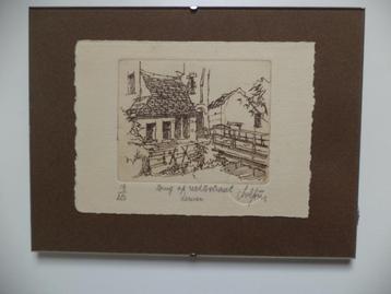 ets André Colpin 'Brug op de Rechtestraat, Leuven' gravure beschikbaar voor biedingen