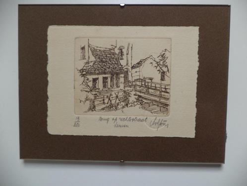 ets André Colpin 'Brug op de Rechtestraat, Leuven' gravure, Antiek en Kunst, Kunst | Litho's en Zeefdrukken, Ophalen of Verzenden