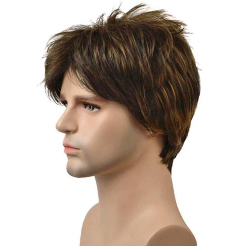 Mannenpruik kort model in laagjes met roodblonde plukjes, Handtassen en Accessoires, Uiterlijk | Haarverzorging, Nieuw, Pruik of Haarverlenging